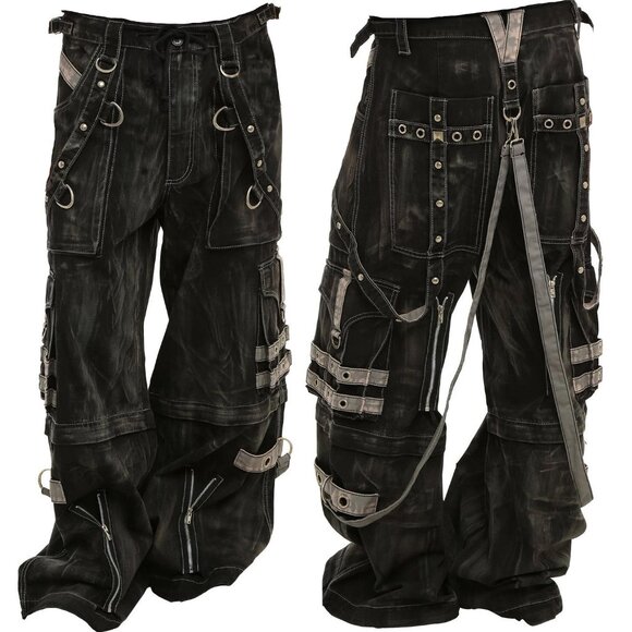 Trip Overdyed Zip Off Pants Punk Buckle Zips Chain Strap Trousers PANT - Picture 1 of 4